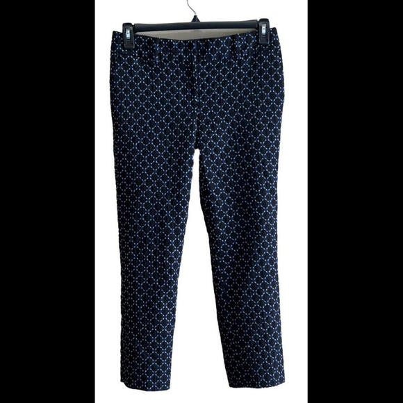 Ann‎ Taylor Black Blue Geometric Print Devin Fit Pants Size 4 - Picture 1 of 4
